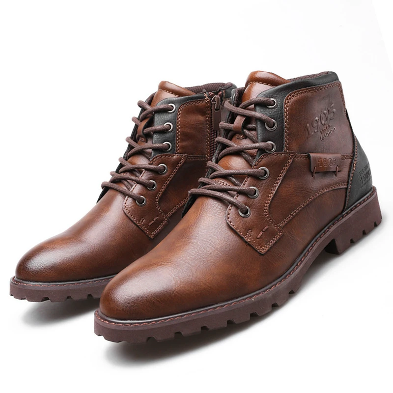 Mens Fashion Combat Boots - Leather Men Ankle Boots Plus Size