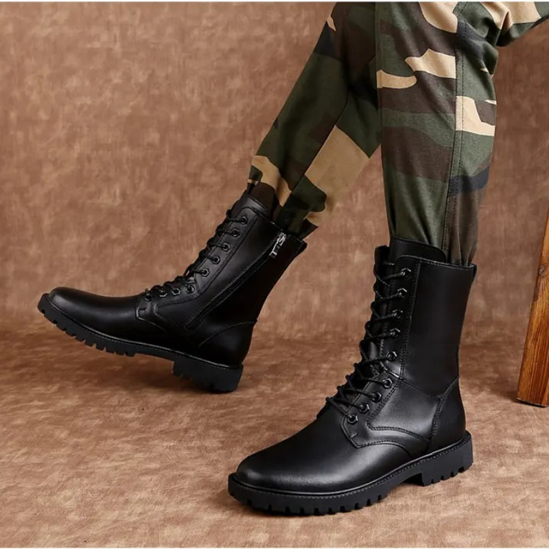 Mens Fashion Combat Boots - Men Mid Calf Leather Combat Boots