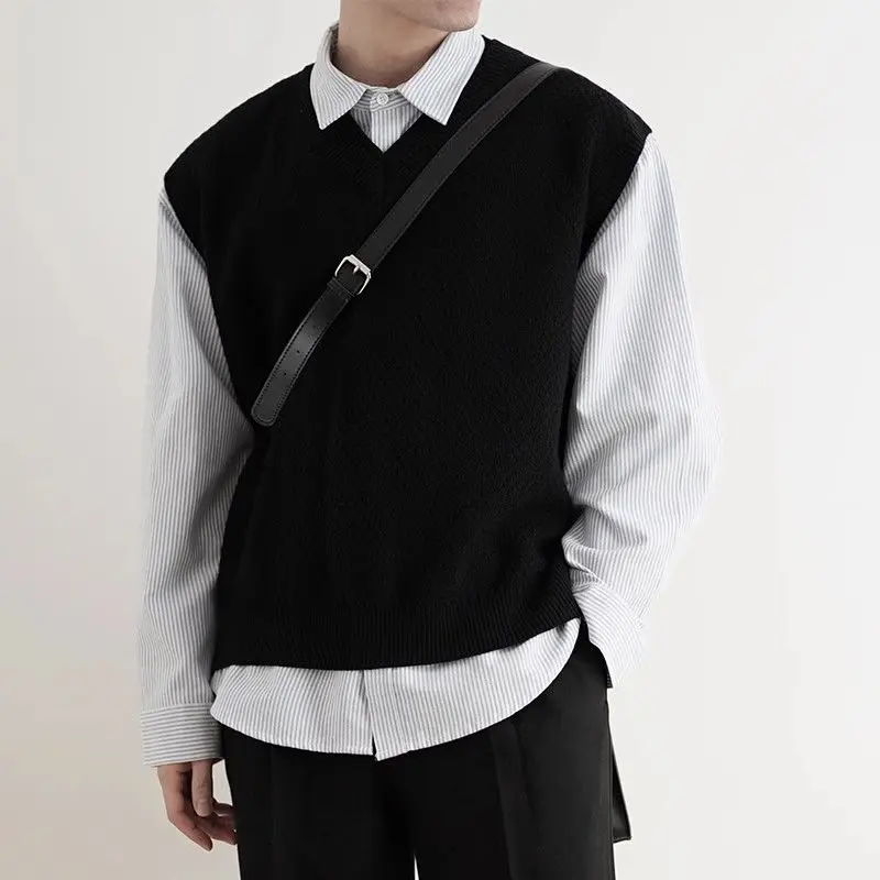 Men'S Fashion V Neck Sweater - 2024 Early Autumn Simple Black V-neck
