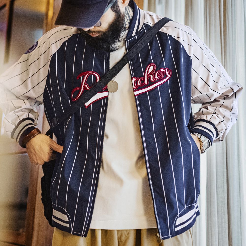 Varsity Jacket Letterman - Maden American Retro Striped Baseball Jacket