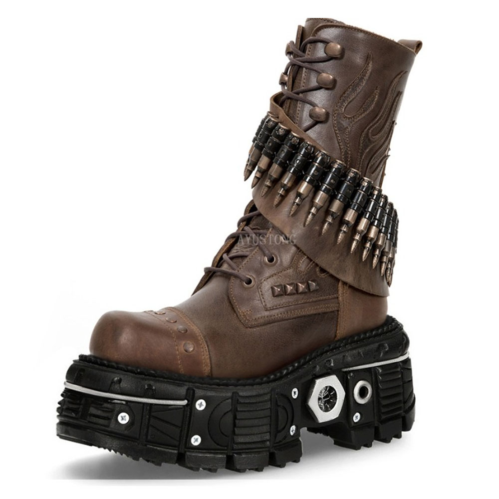 Mens Fashion Combat Boots - Fashion New Thick Sole Rivet Bullet