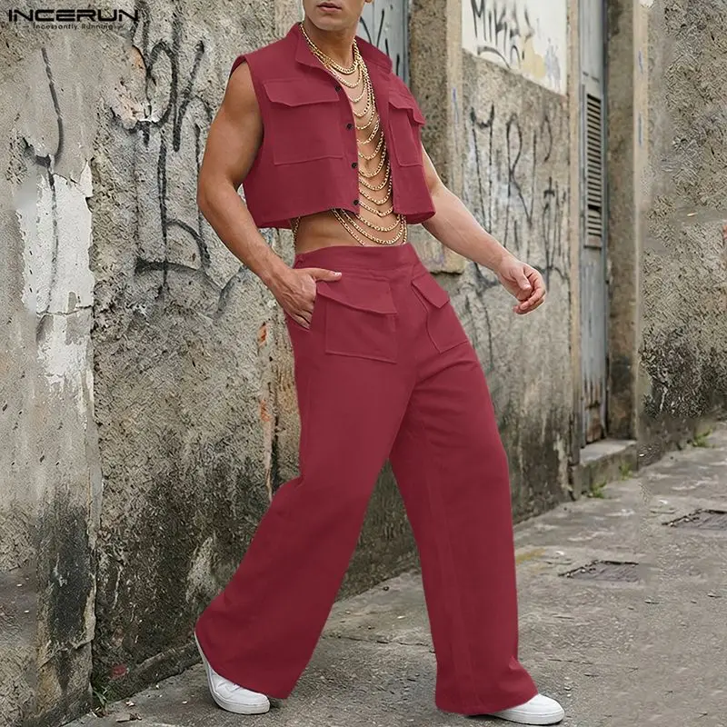 Mens Fashion Streetwear - INCERUN Men Sets Solid Sleeveless Crop