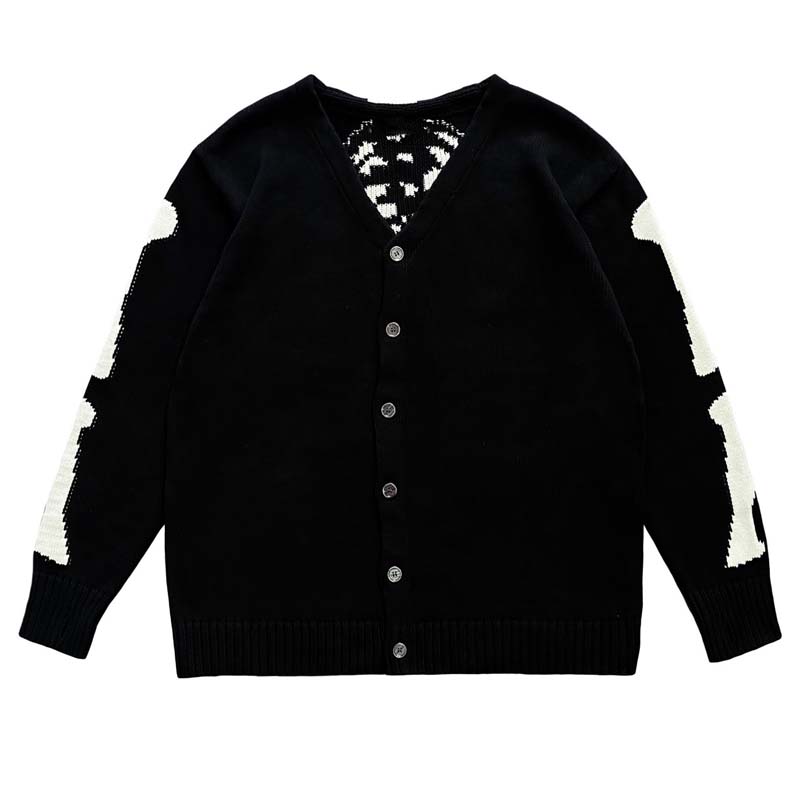Men'S Fashion V Neck Sweater - Kapital Vintage Hirata Bone Skeleton Retro