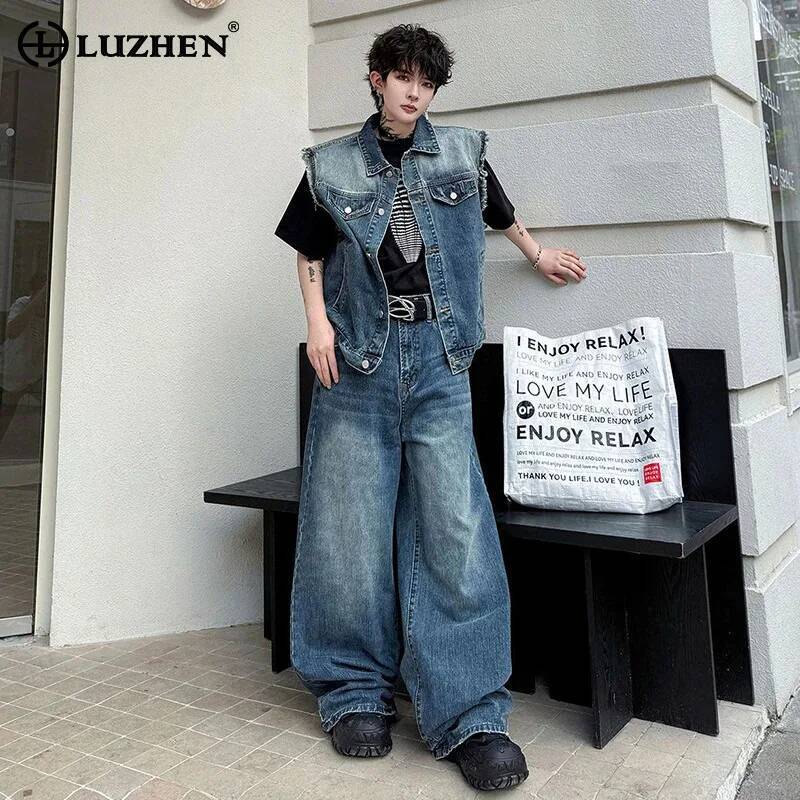 Mens Fashion Streetwear - LUZHEN 2026 Summer Denim Two-piece Sets
