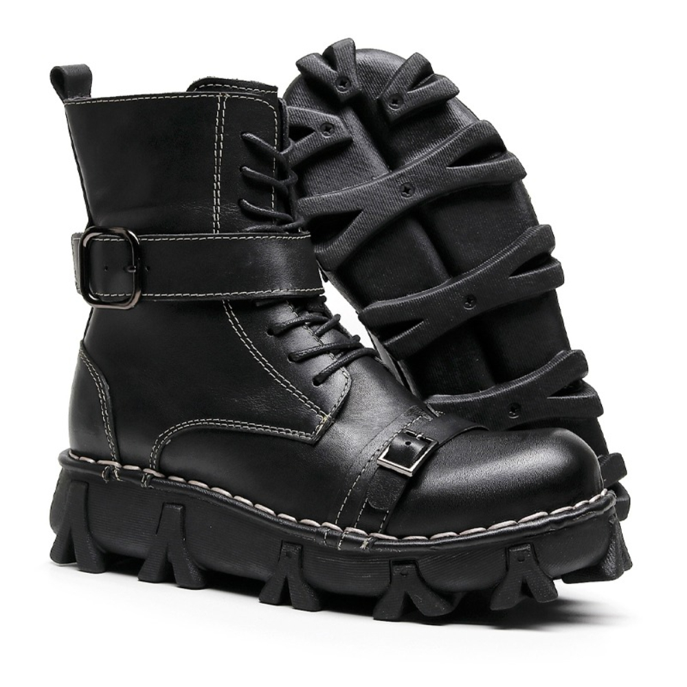 Mens Fashion Combat Boots - Fashion Men's Genuine Leather Motorcycle Boots