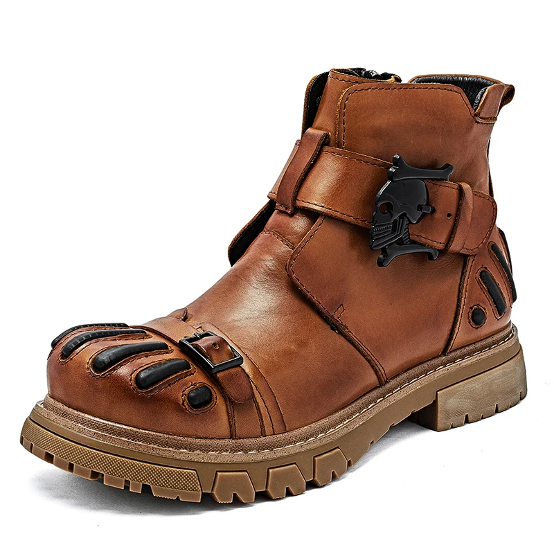 Mens Fashion Combat Boots - New Fashion Men's Genuine Leather Goth