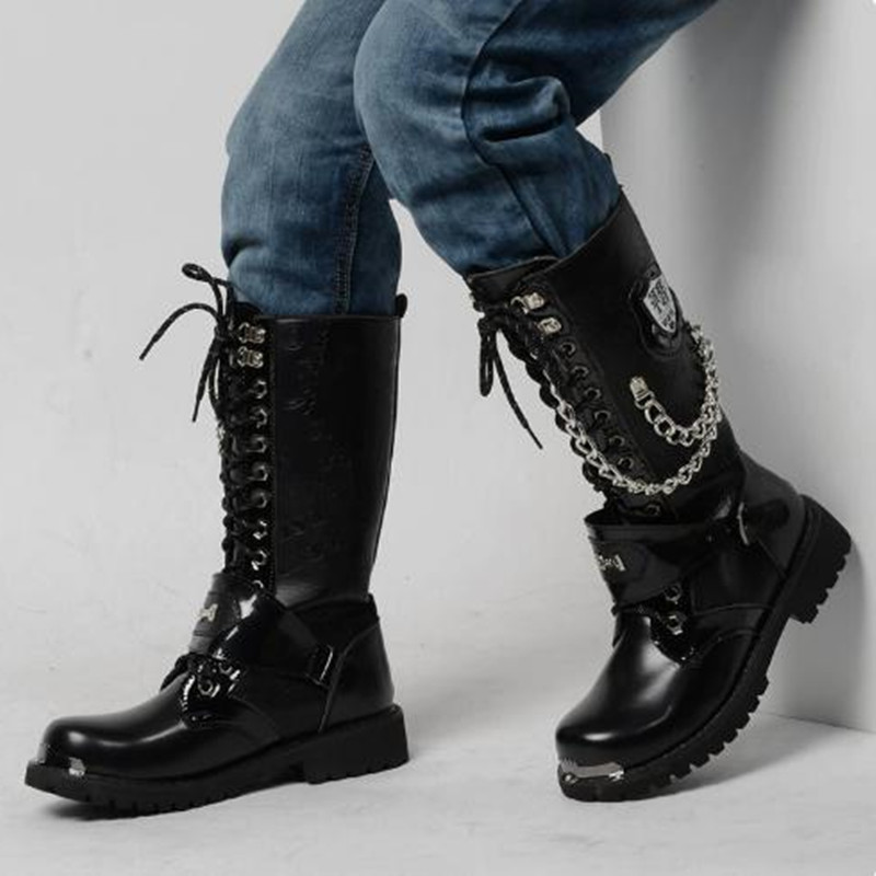 Mens Fashion Combat Boots - Fashion Men Motorcycle Boots Mid-calf Breathable