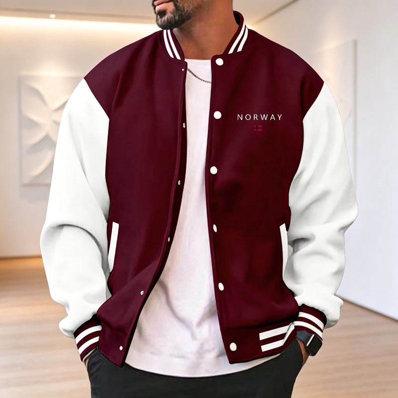 Varsity Jacket Letterman - Men Wine Red White Color Block