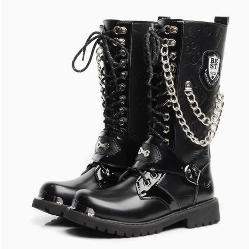 Mens Fashion Combat Boots - Men Fashion Motorcycle Boots Mid-calf Breathable