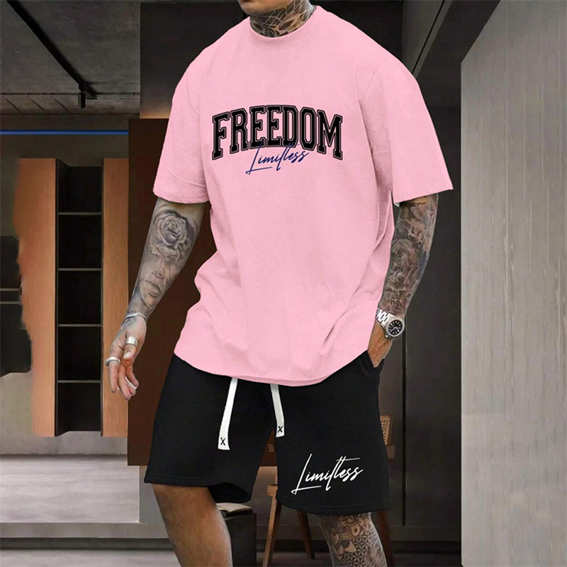 Mens Fashion Streetwear - Men's Outdoor Letter Print Shorts Set