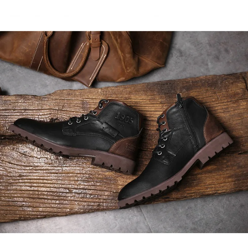 Leather Men Ankle Boots Plus S - Mens Fashion Combat Boots 评论和价格
