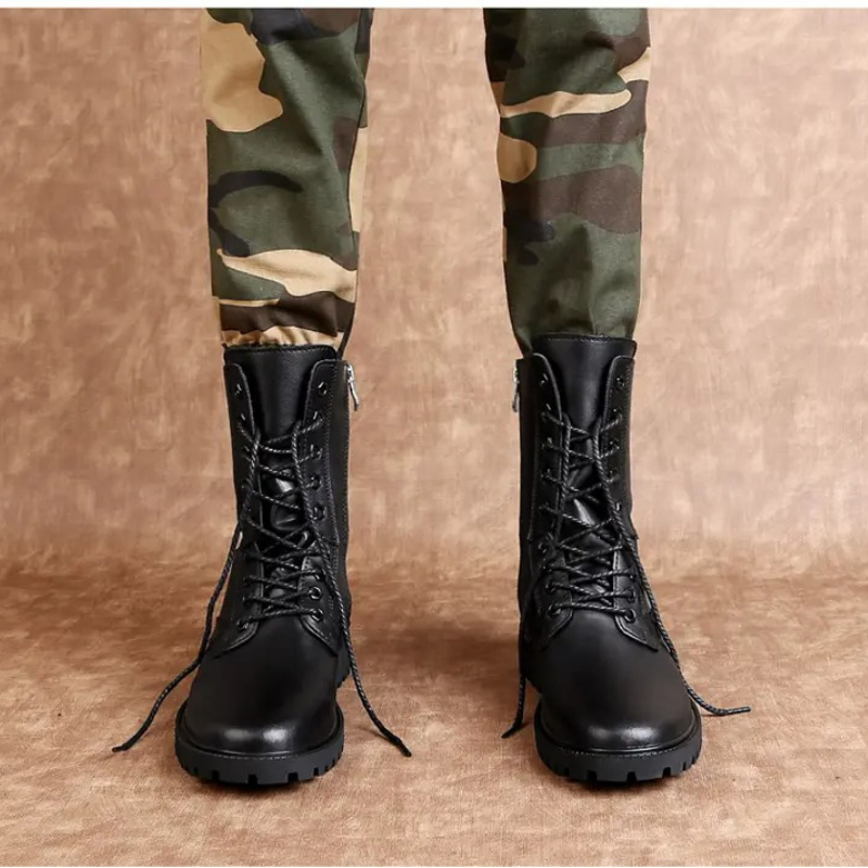 Men Mid Calf Leather Combat Bo - Mens Fashion Combat Boots 评论和价格