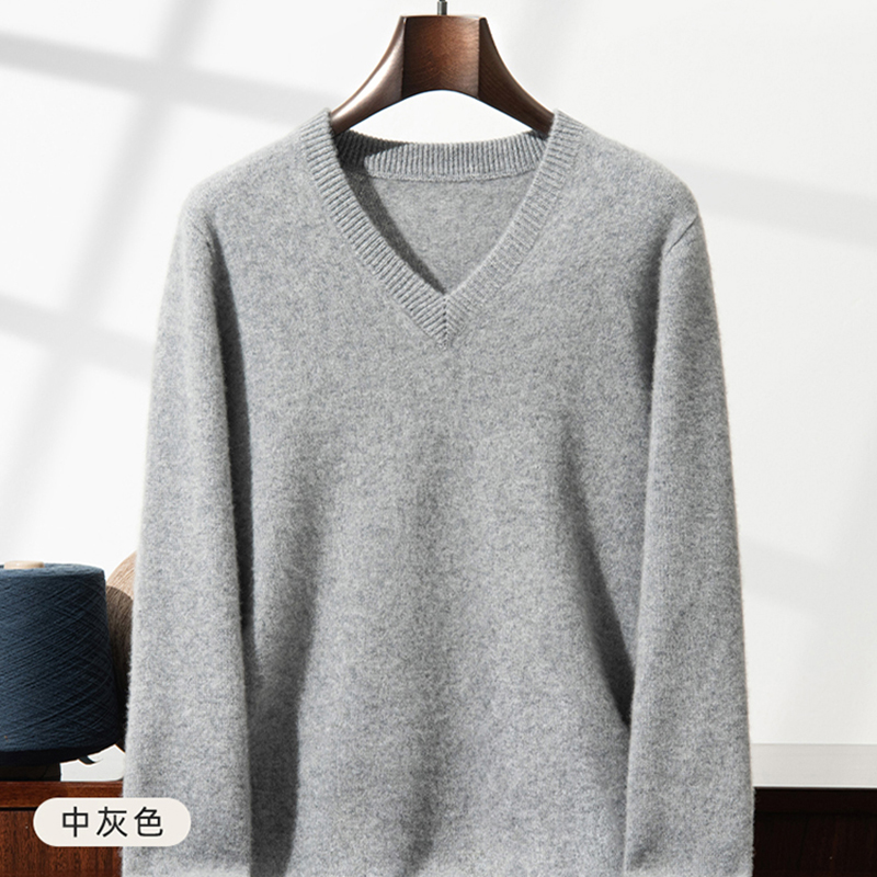 Thickened Cashmere Sweater Men - Men'S Fashion V Neck Sweater 评论和价格