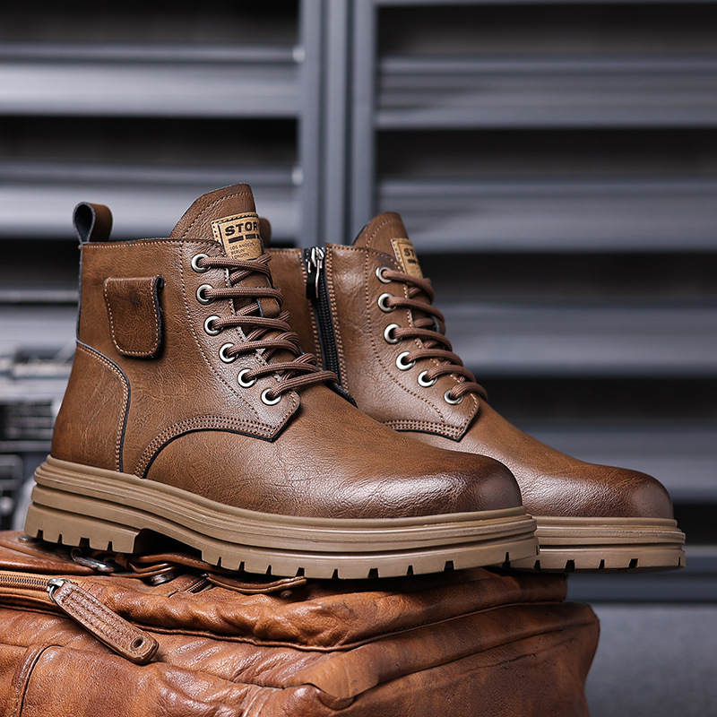 Mens Brown Vintage Leather Com - Mens Fashion Combat Boots 评论和价格