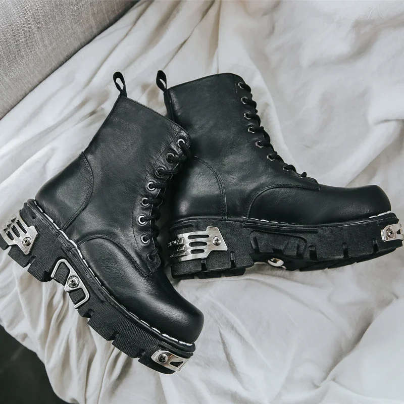 New Fashion Punk Men's Genuine - Mens Fashion Combat Boots 评论和价格