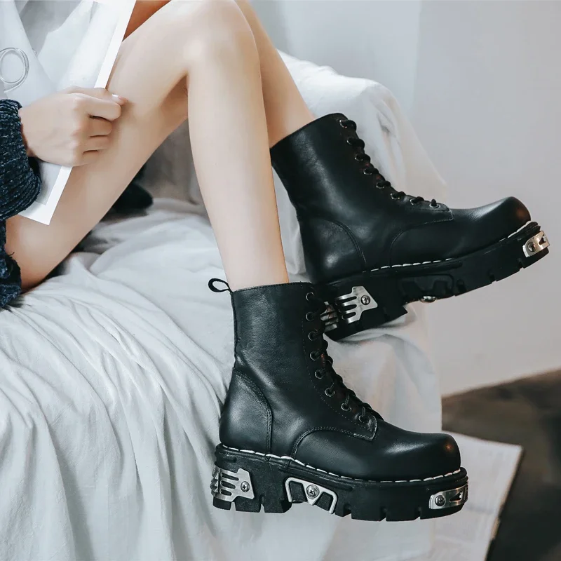 New Fashion Punk Men's Genuine - Mens Fashion Combat Boots 评论和价格