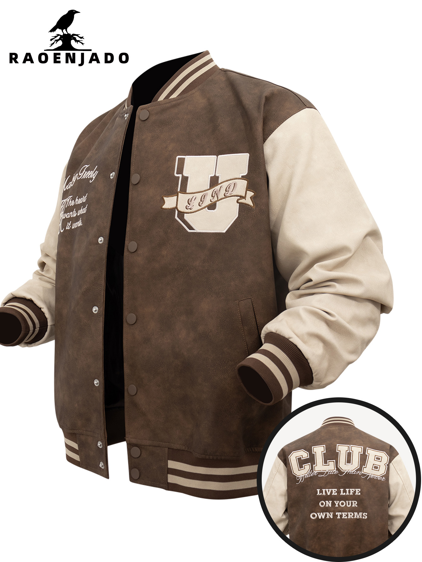 Men's PU Faux Leather Jacket V - Varsity Jacket Letterman 评论和价格