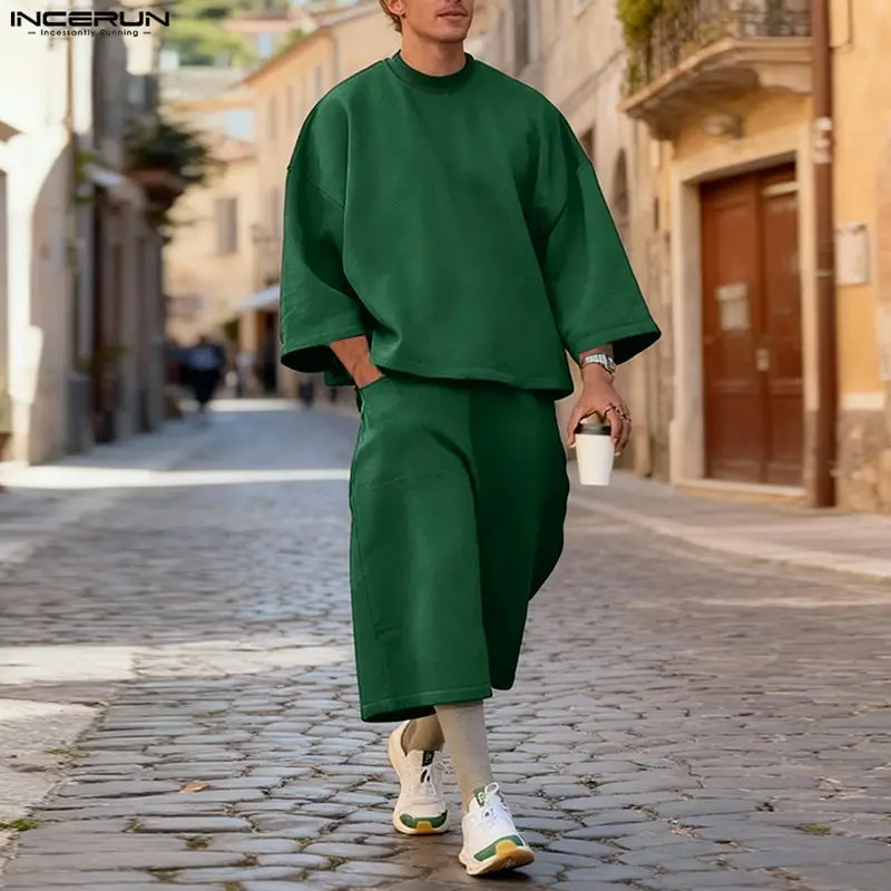 INCERUN Men Sets Solid Color B - Mens Fashion Streetwear 评论和价格