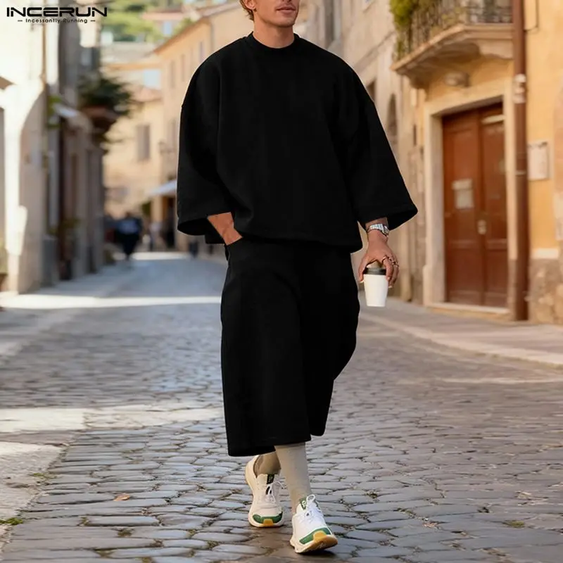 INCERUN Men Sets Solid Color B - Mens Fashion Streetwear 评论和价格