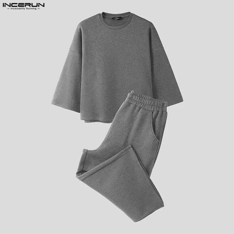 INCERUN Men Sets Solid Color B - Mens Fashion Streetwear 评论和价格