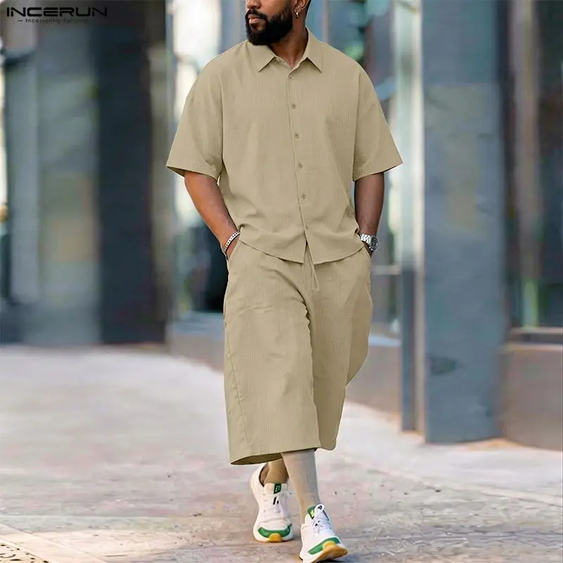INCERUN Men's Sets Solid Lapel - Mens Fashion Streetwear 评论和价格