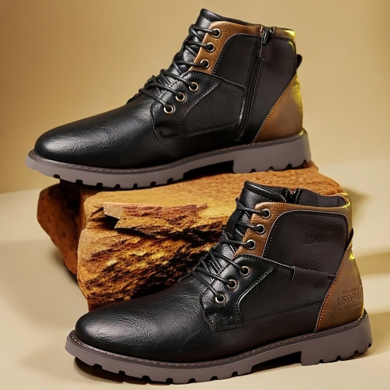 Leather Men Ankle Boots Plus S - Mens Fashion Combat Boots 评论和价格