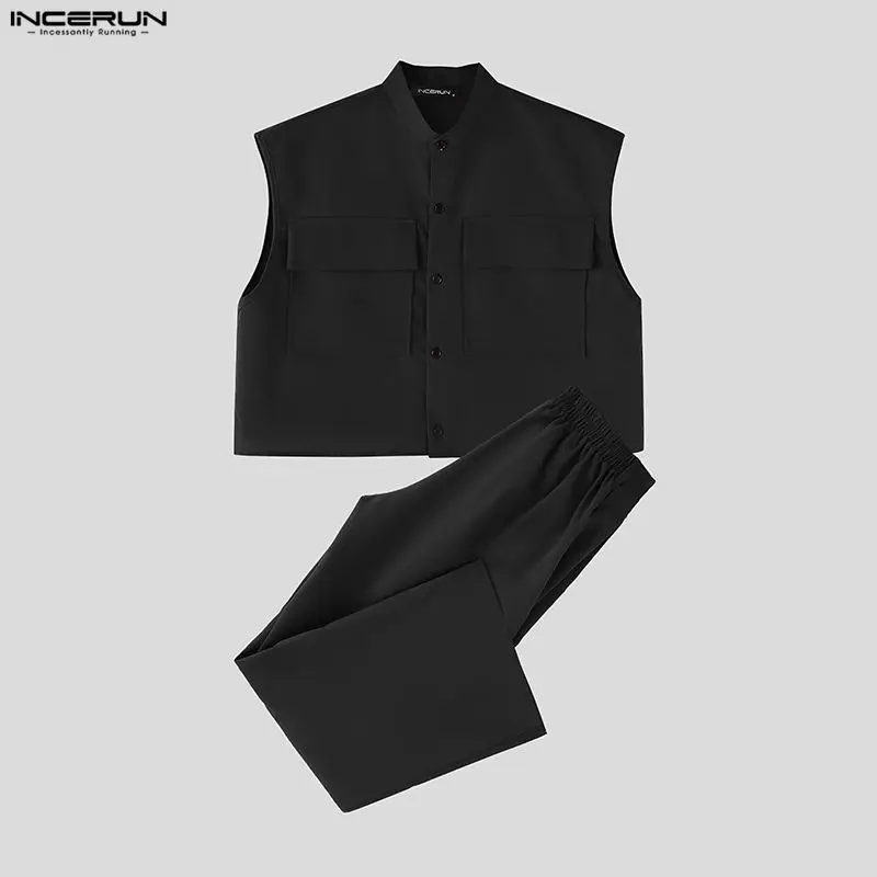 INCERUN Men Sets Solid Sleevel - Mens Fashion Streetwear 评论和价格