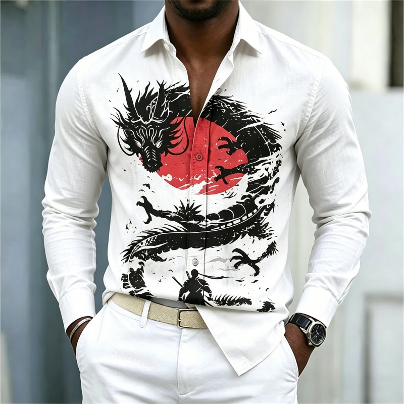 2026 New Men's Shirt White Bla - Mens Fashion Streetwear 评论和价格