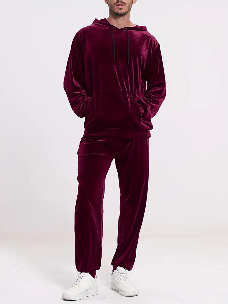 Fashion Solid Color Velvet Two - Men Fashion Vintage 评论和价格