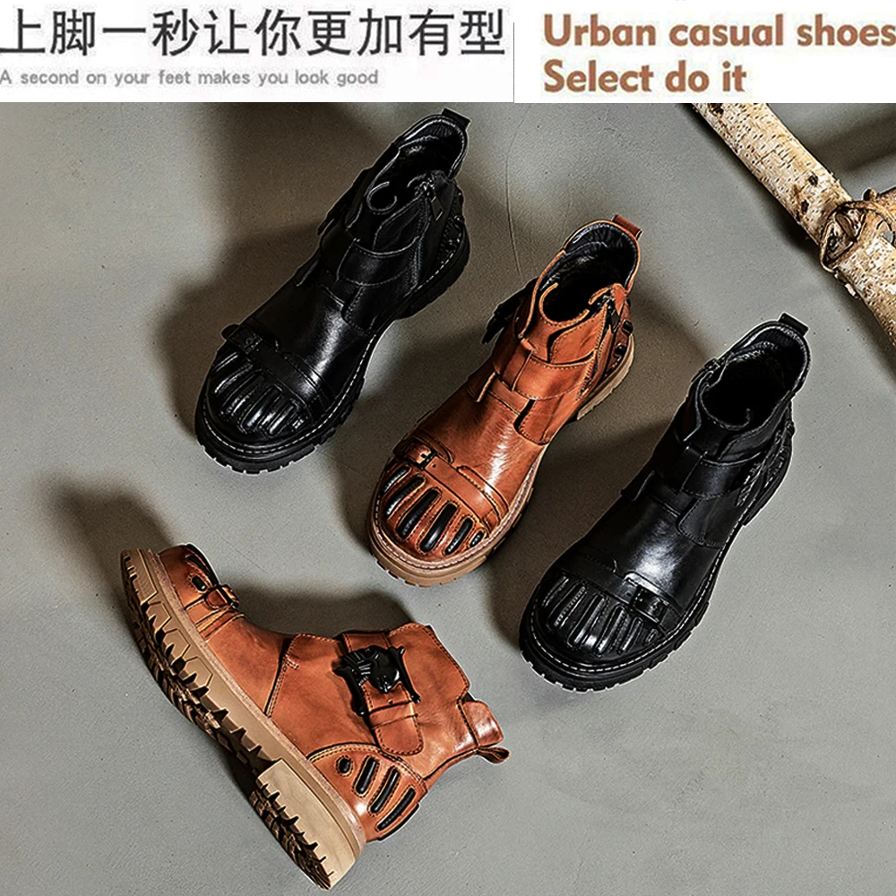 New Fashion Men's Genuine Leat - Mens Fashion Combat Boots 评论和价格