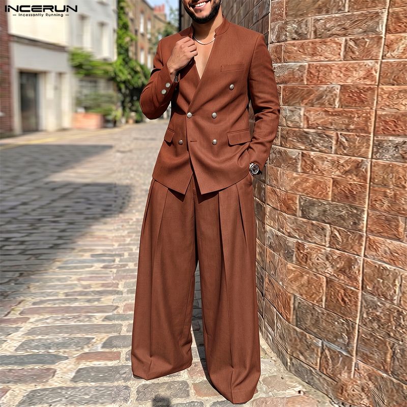 INCERUN Men's Sets Solid Color - Mens Fashion Streetwear 评论和价格