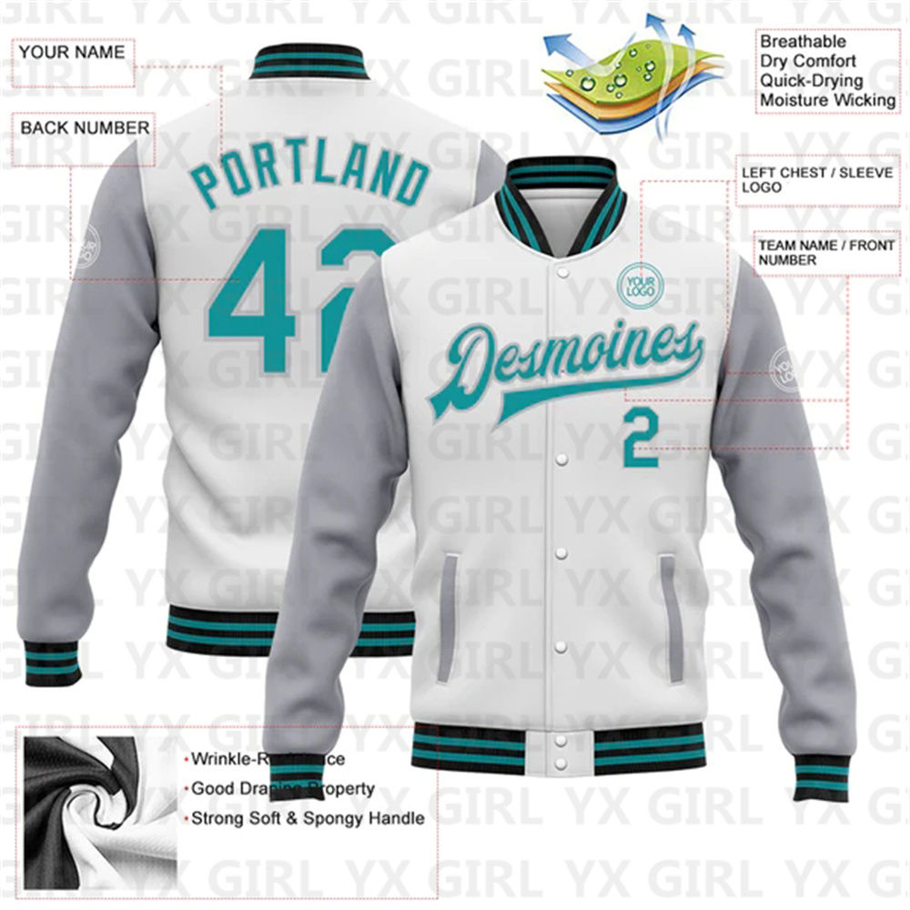Custom White Teal Gray-Black B - Varsity Jacket Letterman 评论和价格