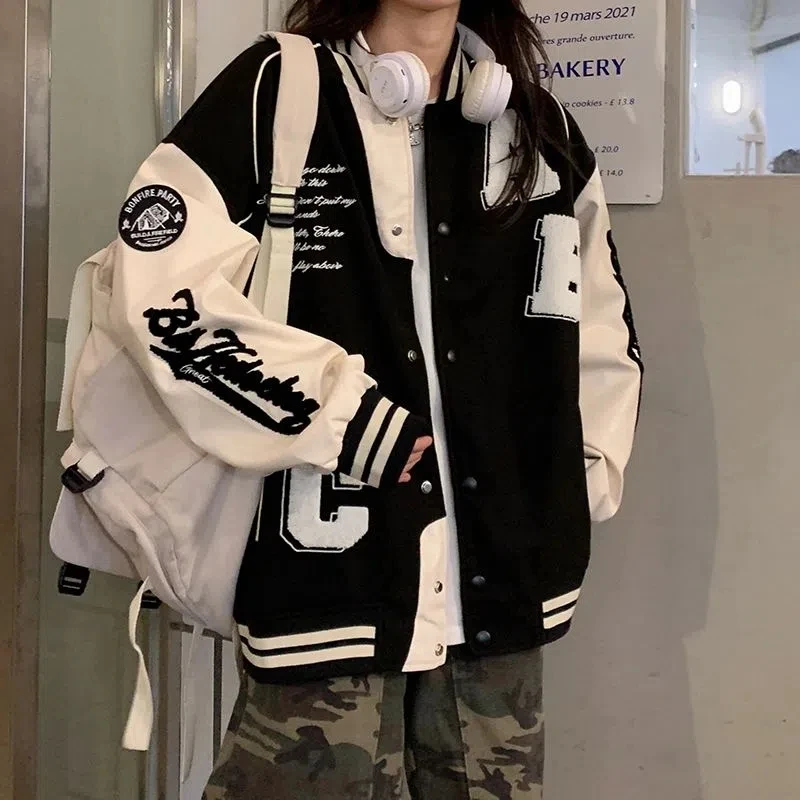 Y2k Lamb Wool Bomber Jacket Fe - Varsity Jacket Letterman 评论和价格