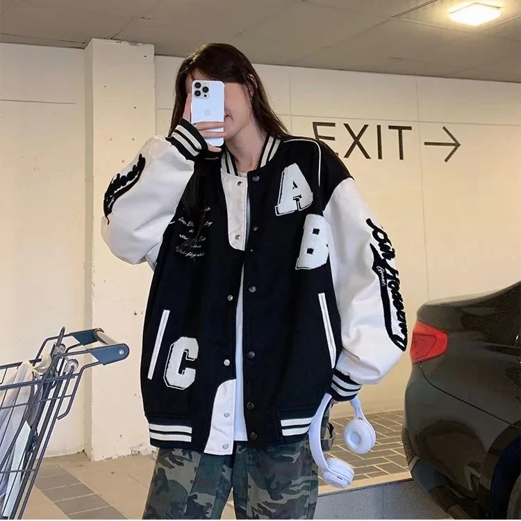 Y2k Lamb Wool Bomber Jacket Fe - Varsity Jacket Letterman 评论和价格
