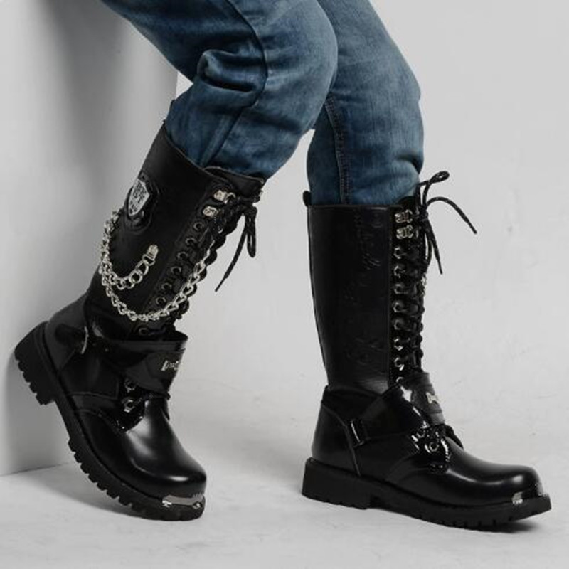 Fashion Men Motorcycle Boots M - Mens Fashion Combat Boots 评论和价格
