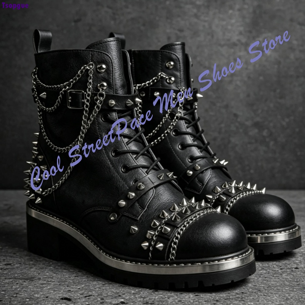 Punk Gothic Ankle Boots Men Me - Mens Fashion Combat Boots 评论和价格