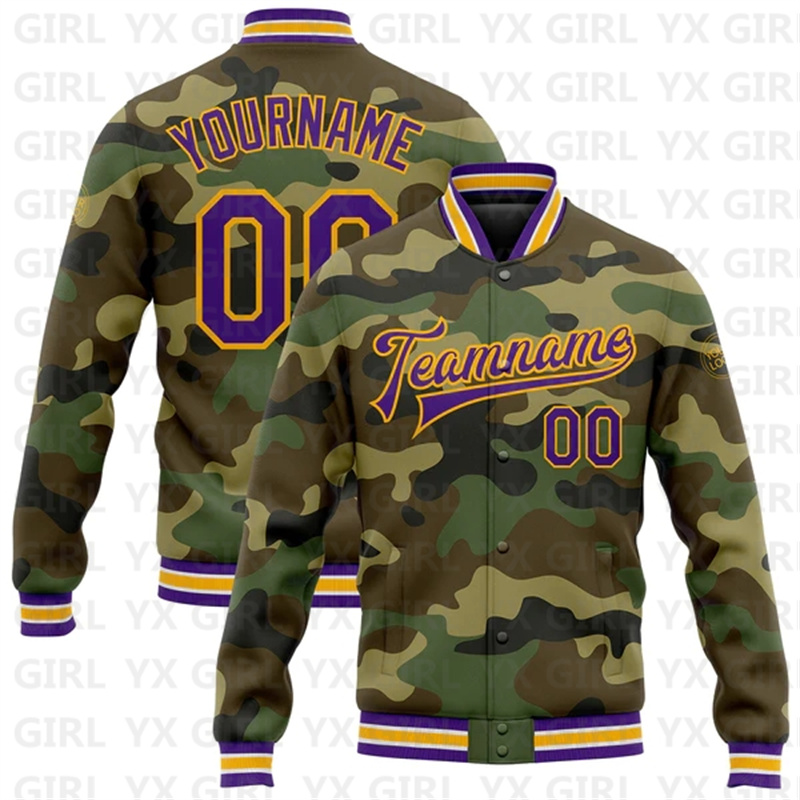 Custom Camo Purple-Gold Full-S - Varsity Jacket Letterman 评论和价格