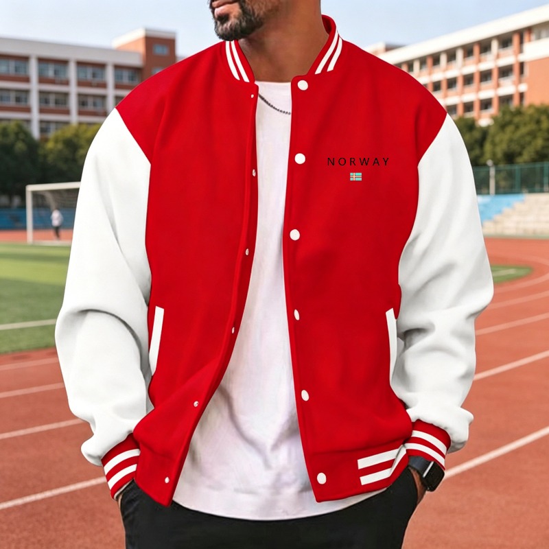Men Wine Red White Color Block - Varsity Jacket Letterman 评论和价格