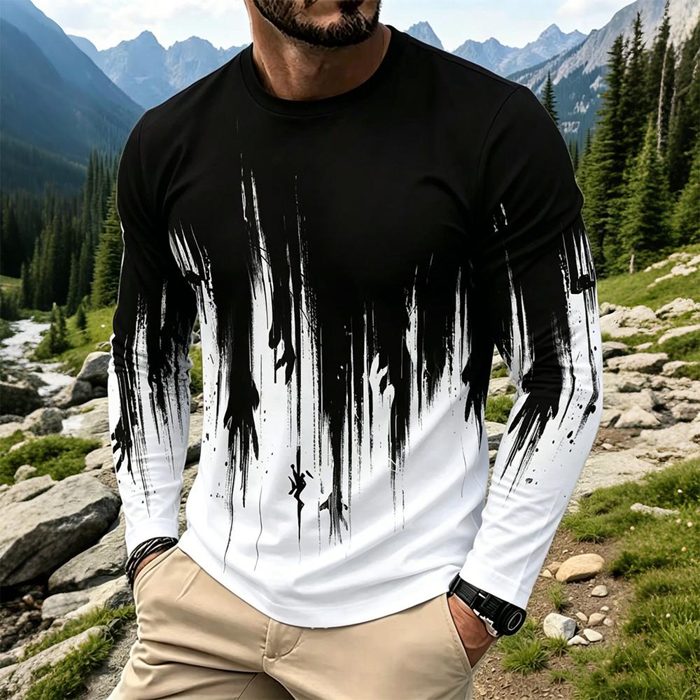 Men's Gradient Ink Splash Long - Men Fashion Vintage 评论和价格