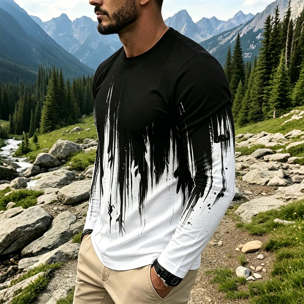Men's Gradient Ink Splash Long - Men Fashion Vintage 评论和价格